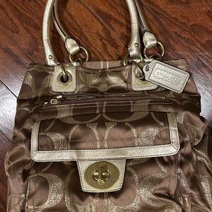 Coach Taupe & Gold Shoulder Bag